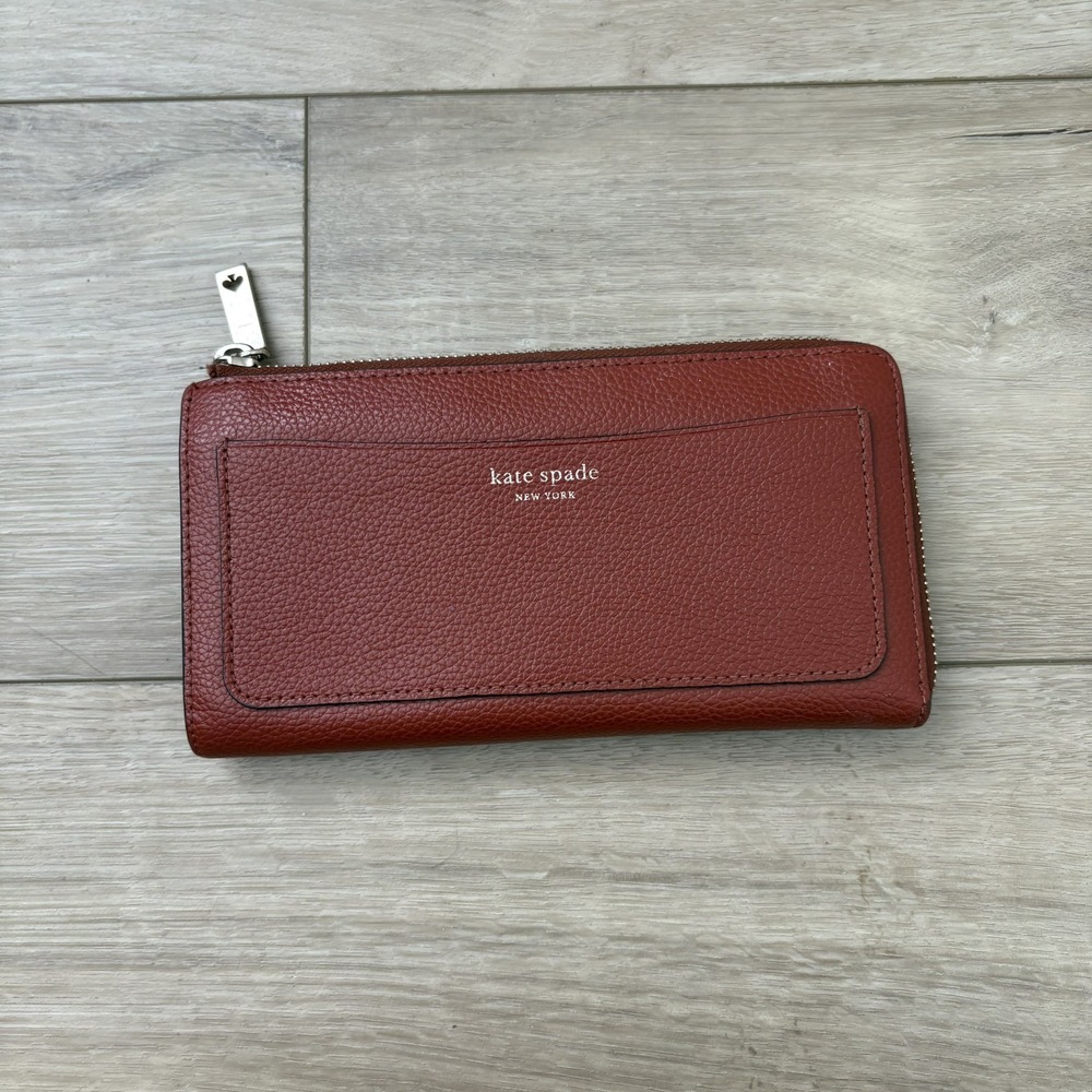 Kate Spade Chestnut Brown Pebbled Leather Eva L Zip Continental Wallet Clutch
